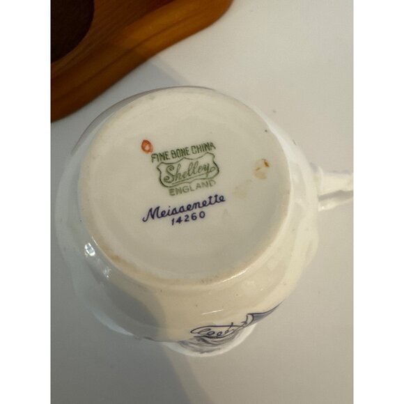 Shelley England Meissenette Fine Bone China Cup & Saucer Set Blue White - Picture 4 of 6